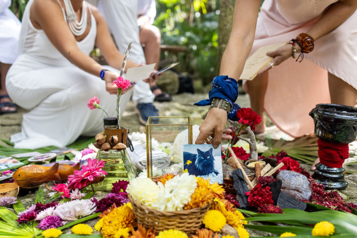 cat photo at altar - Personal memories incorporated into a spiritual vow renewal ritual