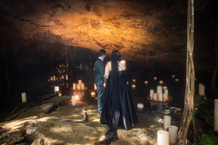 Epic cenote wedding ceremony inside a natural cave in the Riviera Maya.